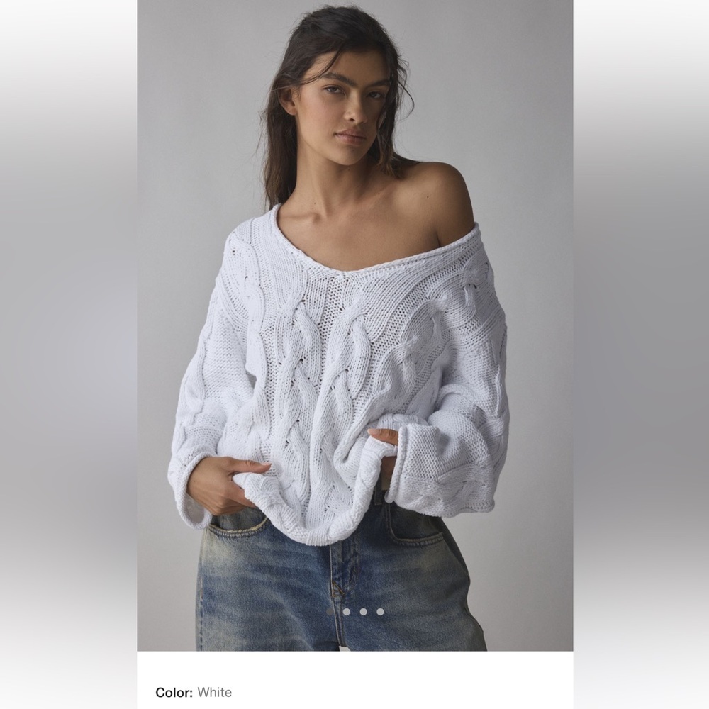 BDG Cream Ivory Cable Knit Crew Neck Sweater